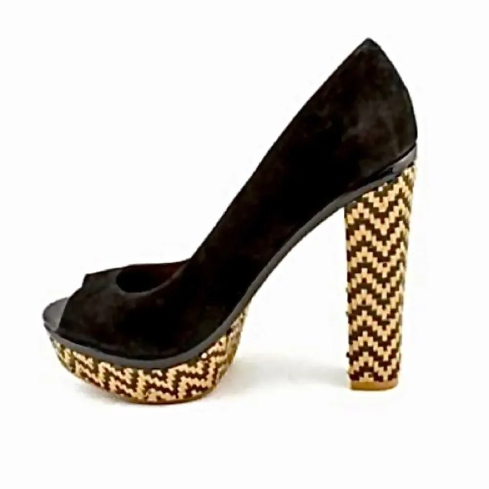 Schutz Black Suede Peep toe Platform Cara Shoes 9